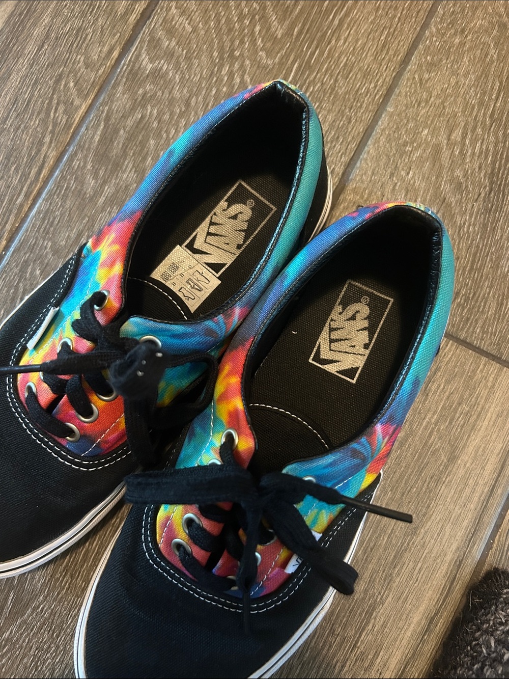 Vans Black Canvas Sneakers with Rainbow Tie-Dye Panels - Picture 2 of 11